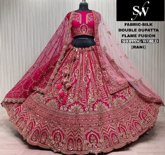 Rani pink Silk Bridal lehenga