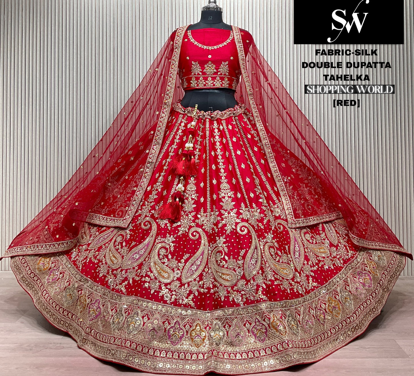 Red Peacock Silk Double Dupatta Bridal lehenga