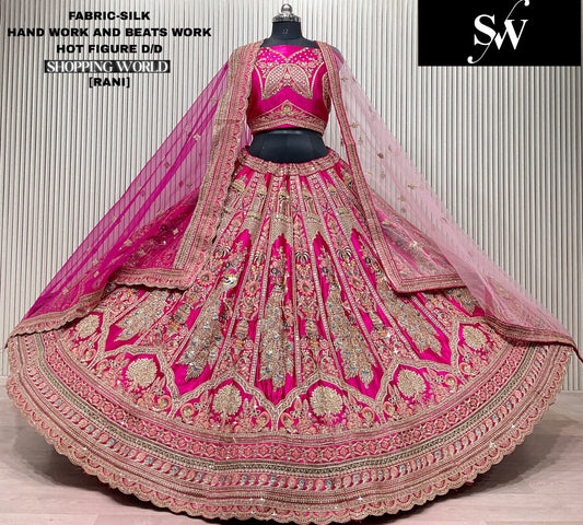 Rani pink Peacock Silk Bridal lehenga