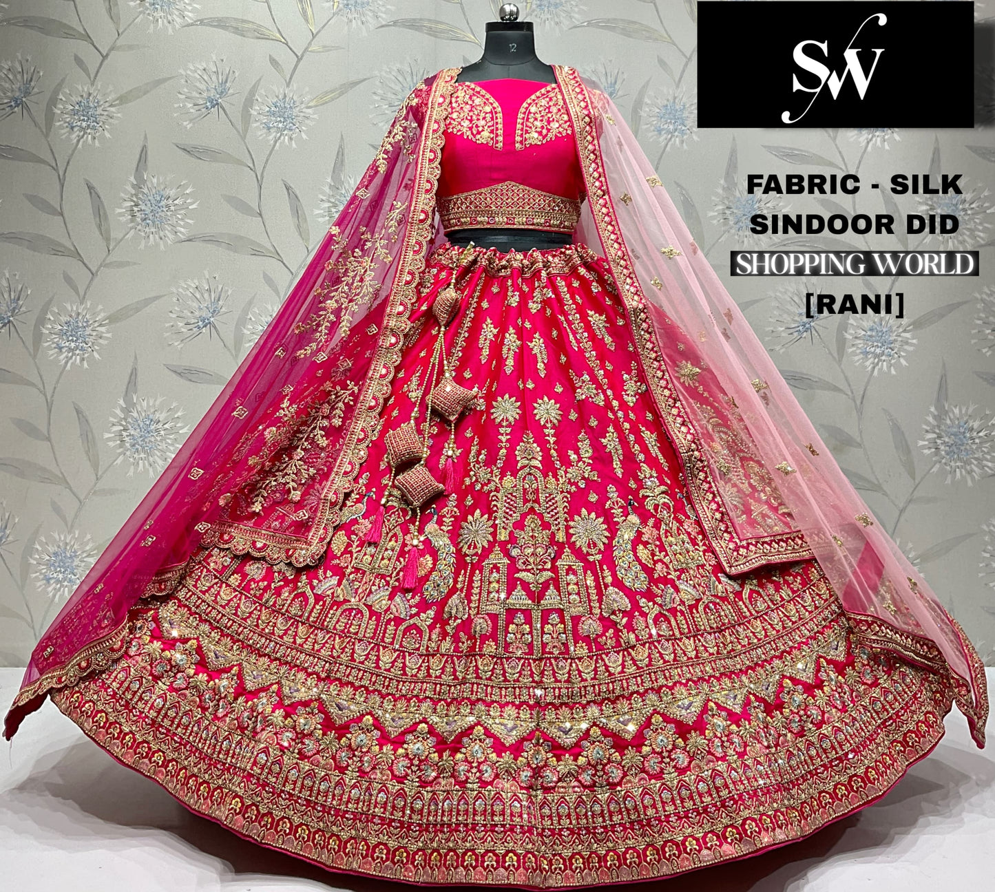 Rani pink Peacock Silk Bridal lehenga