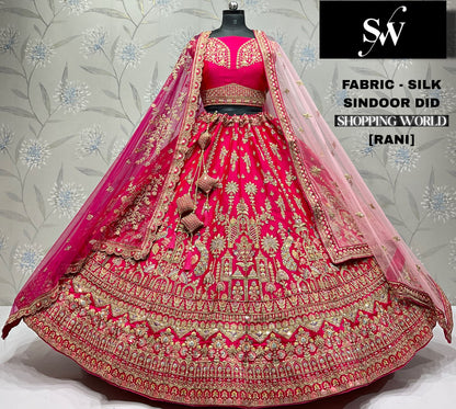 Rani pink Peacock Silk Bridal lehenga