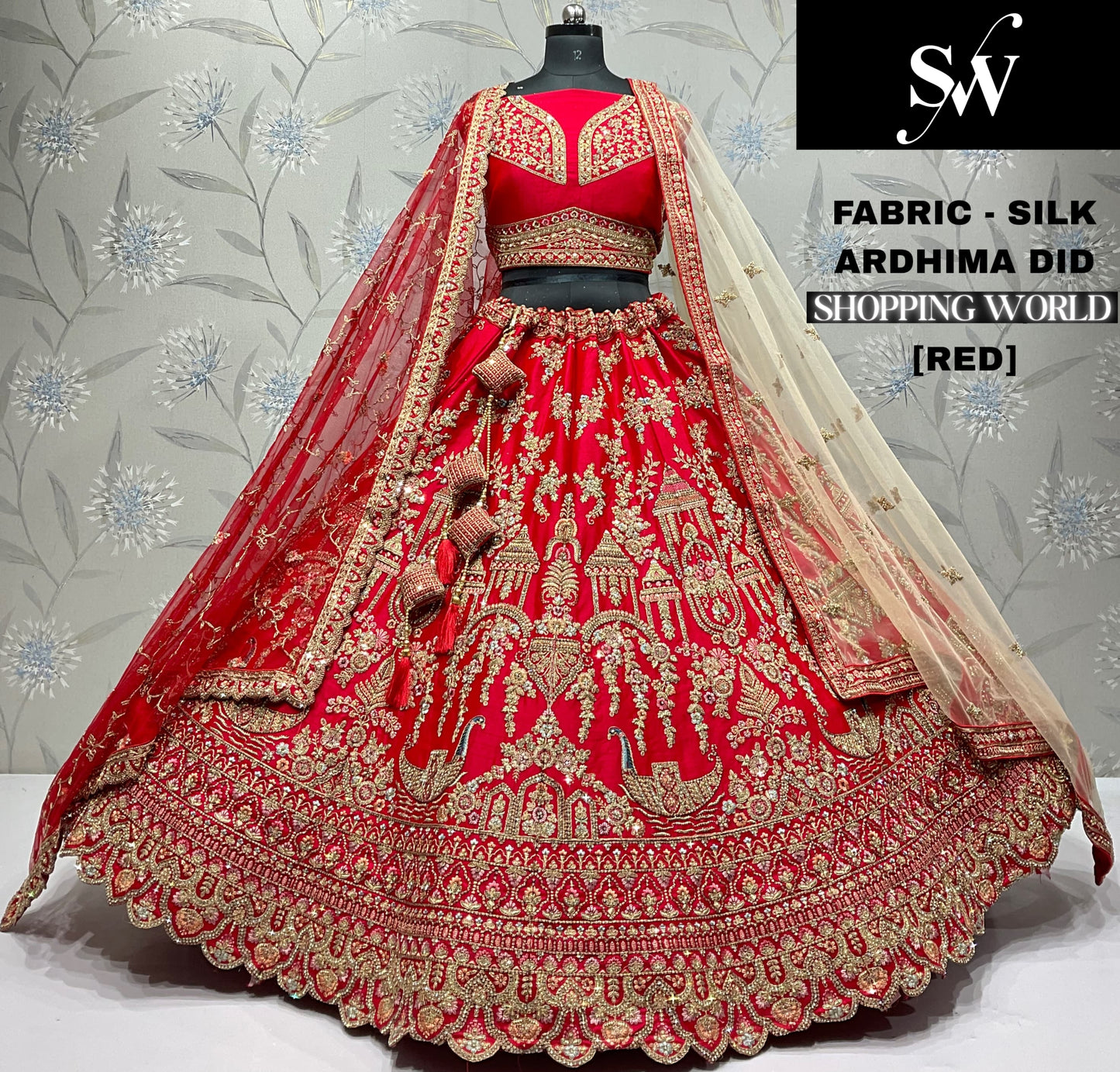 Red Peacock Silk Bridal lehenga
