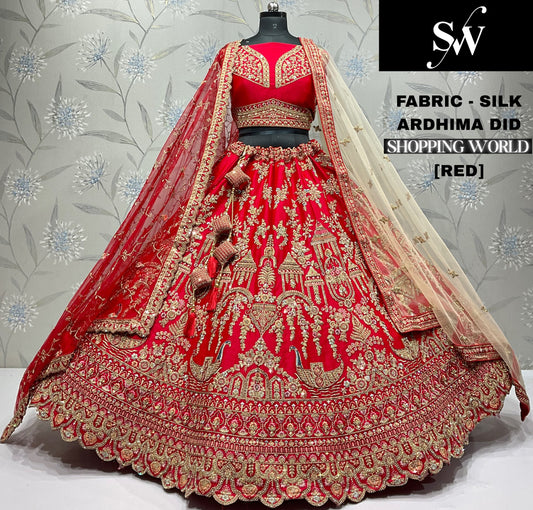 Red Peacock Silk Bridal lehenga