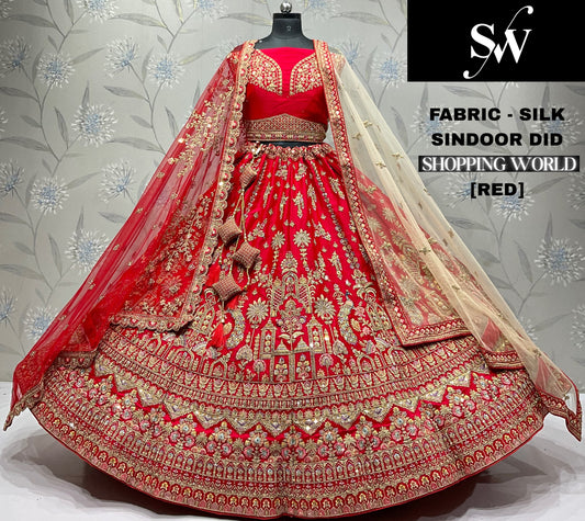 Red Peacock Silk Bridal lehenga
