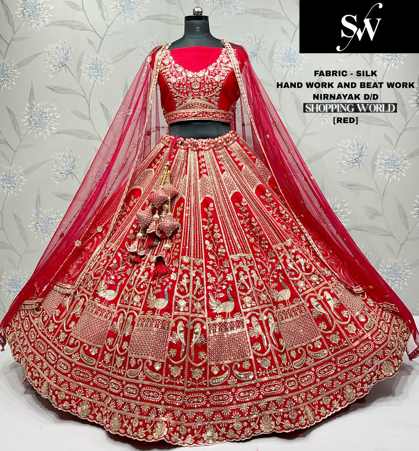 Red Peacock Silk Bridal lehenga