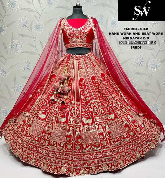 Red Peacock Silk Bridal lehenga