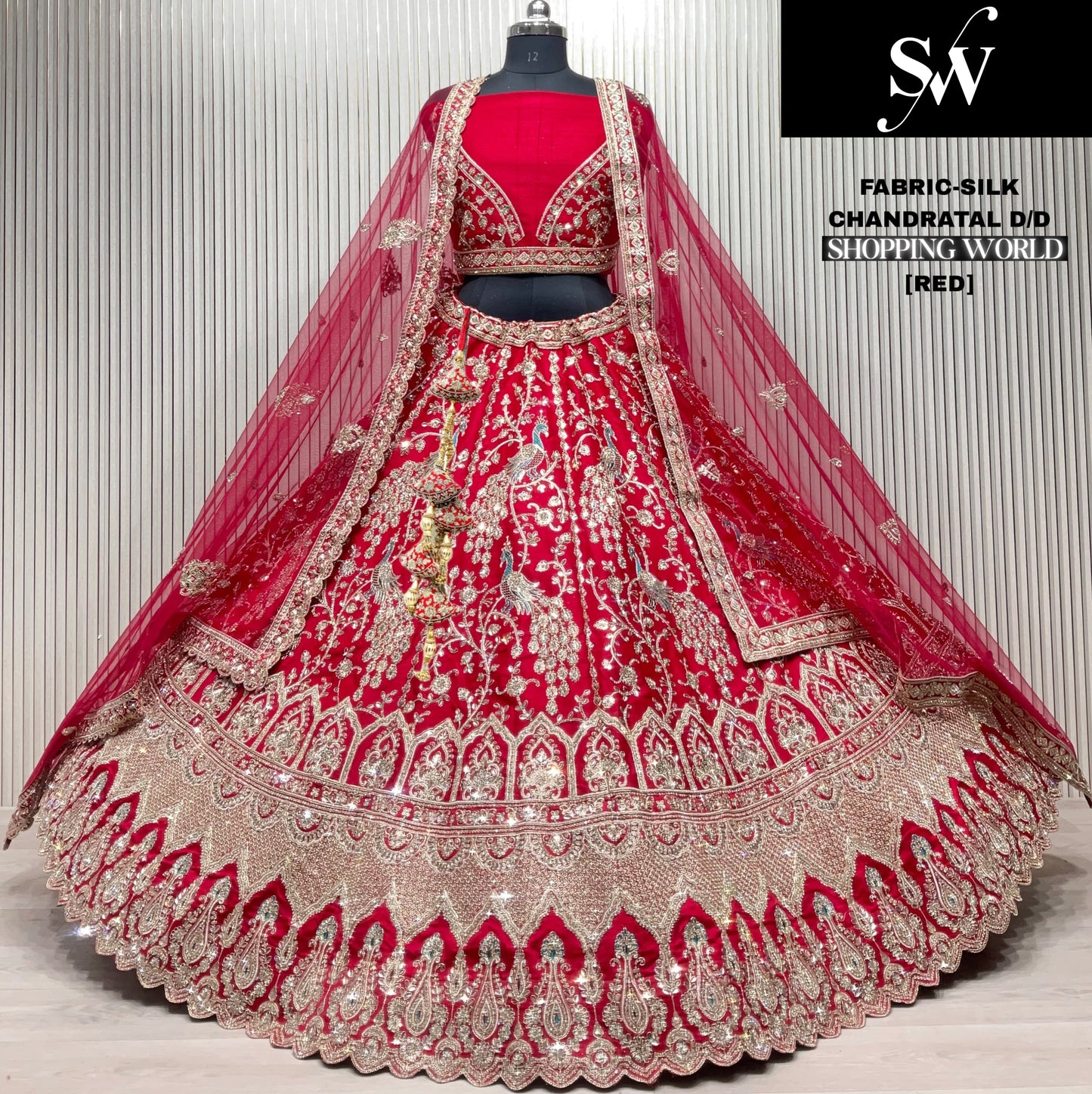 Red Peacock Silk Bridal lehenga