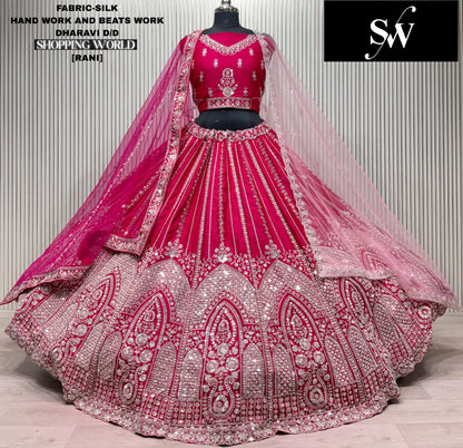 Rani pink Silk Bridal lehenga