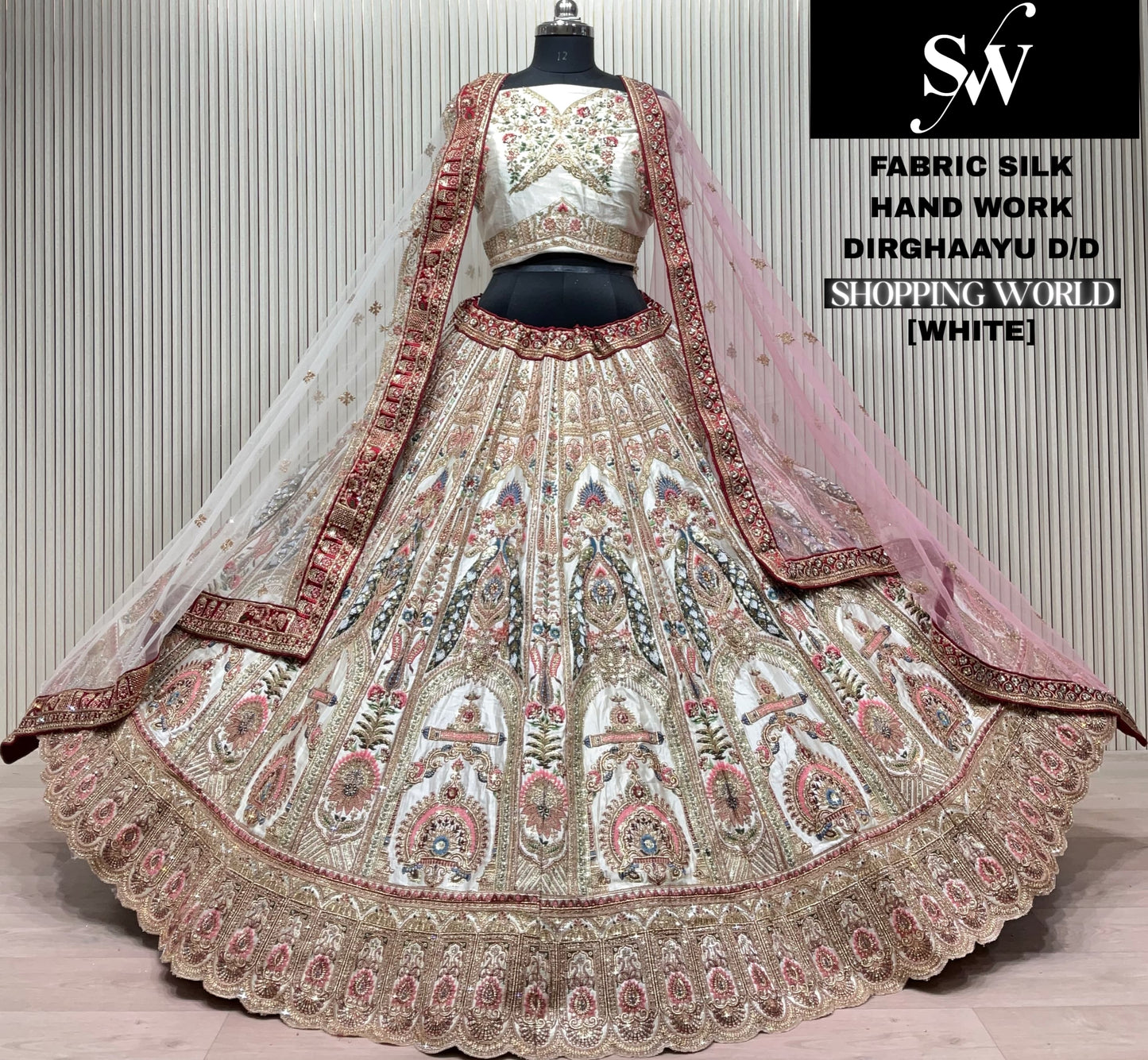 White Silk Peacock bridal lehenga