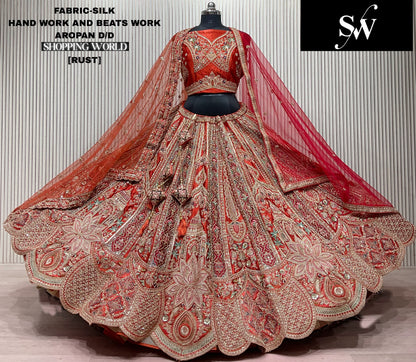 Rust Orange Silk bridal lehenga