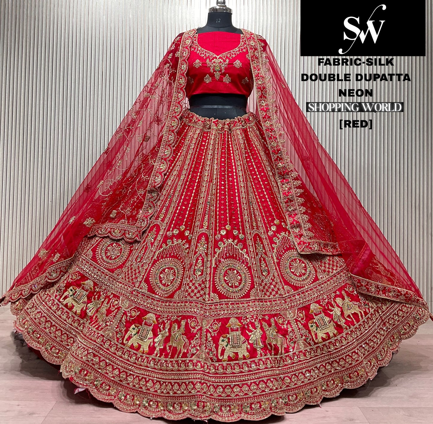 Red Doli Barat Double Dupatta Silk Bridal lehenga