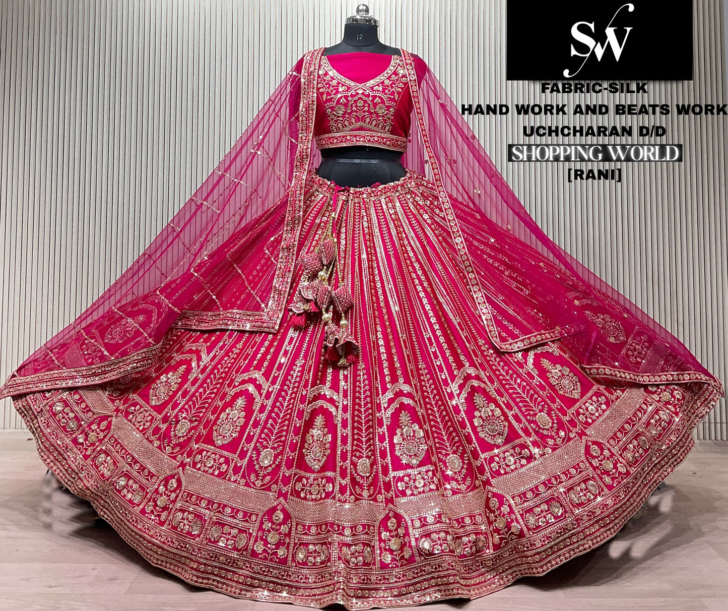 Rani pink Silk Bridal lehenga