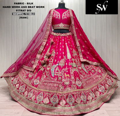 Rani pink Peacock Silk bridal lehenga