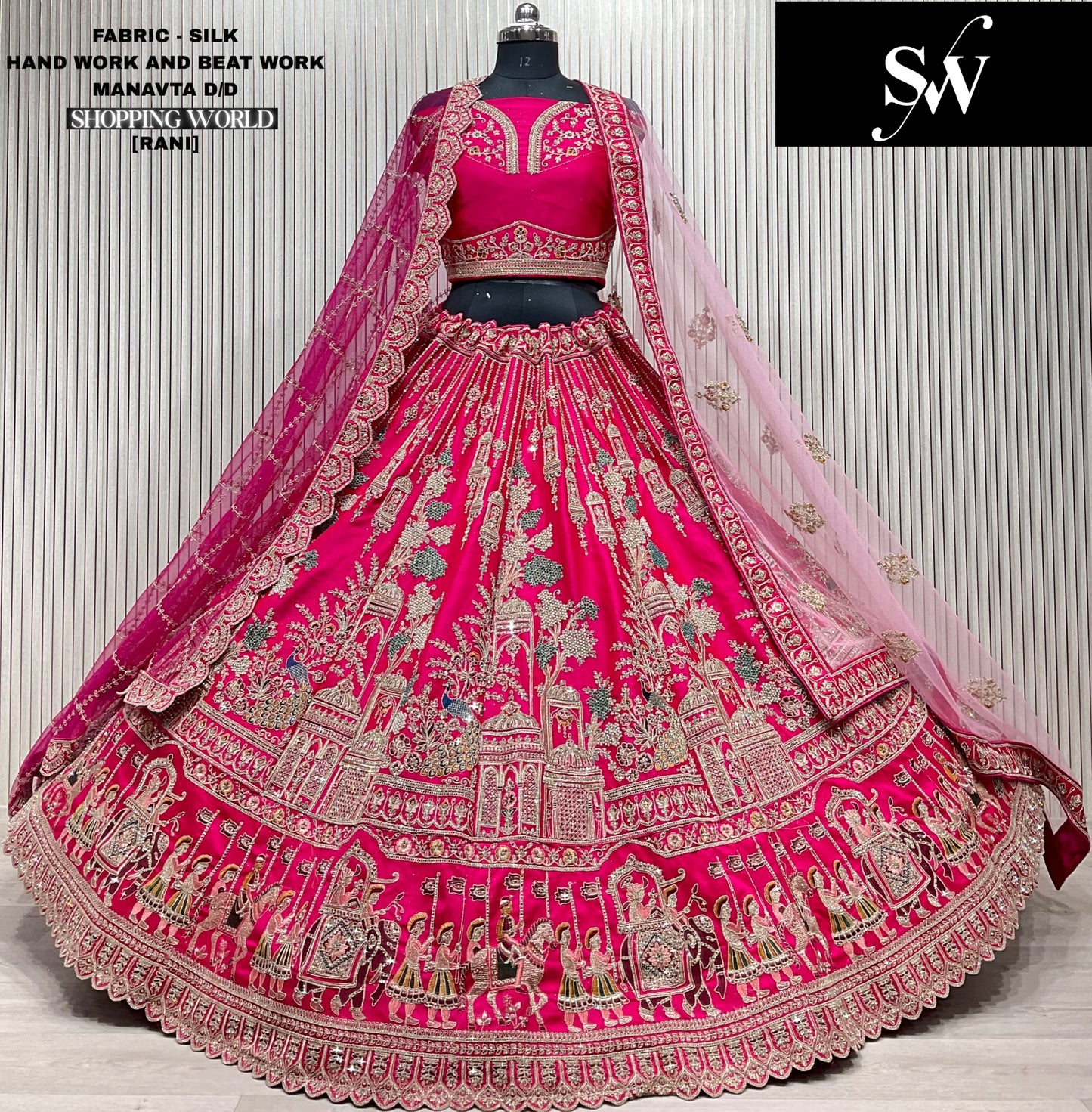 Rani pink peacock Silk bridal lehenga