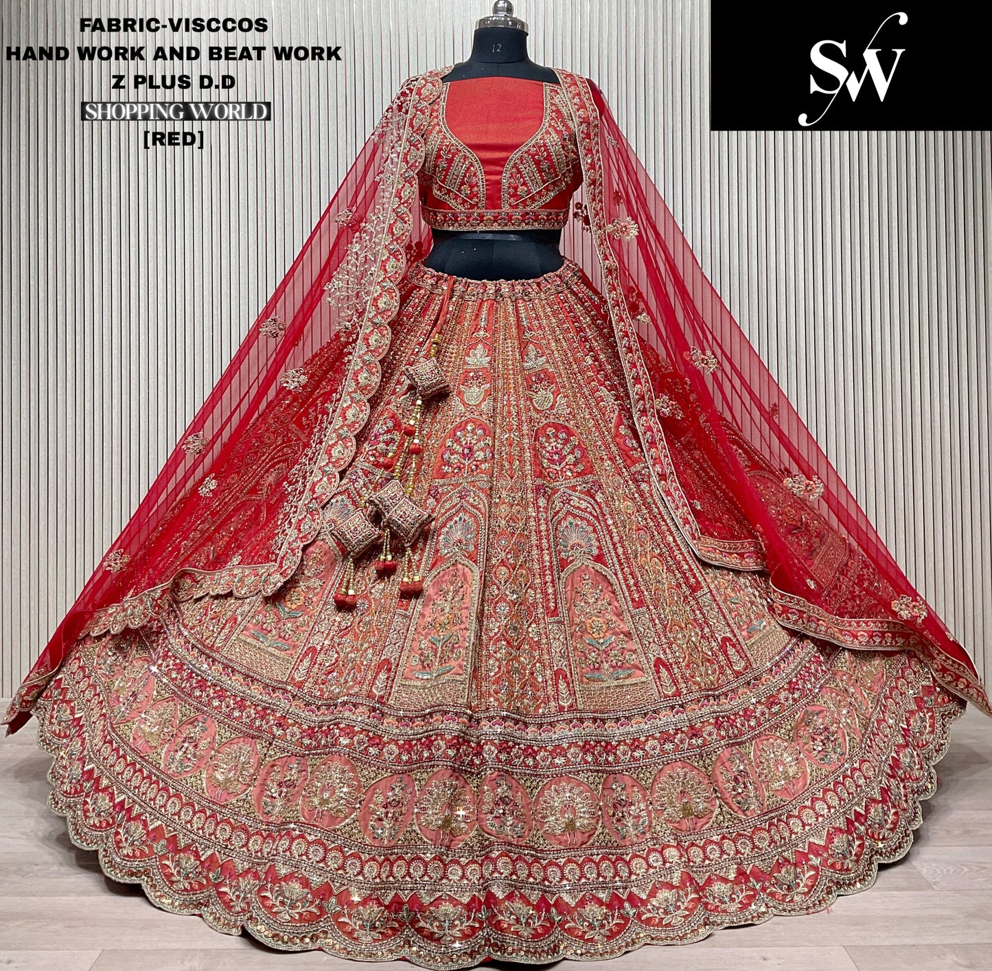Red Viscos bridal lehenga