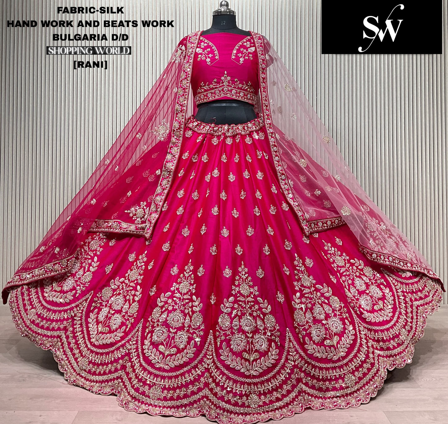 Rani pink Silk bridal lehenga
