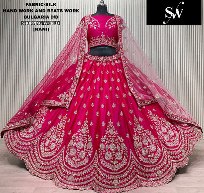 Rani pink Silk bridal lehenga