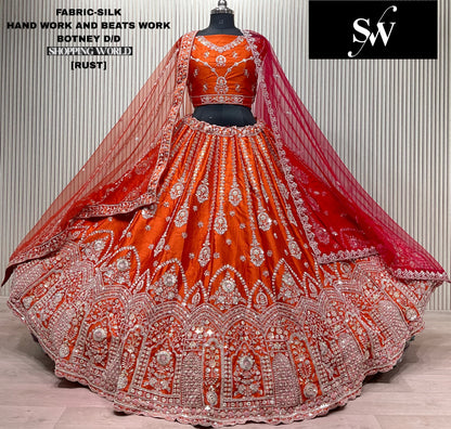 Rust Orange Silk bridal lehenga