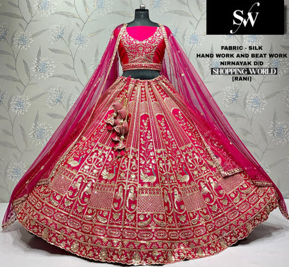 Chiku Golden peacock Silk bridal lehenga