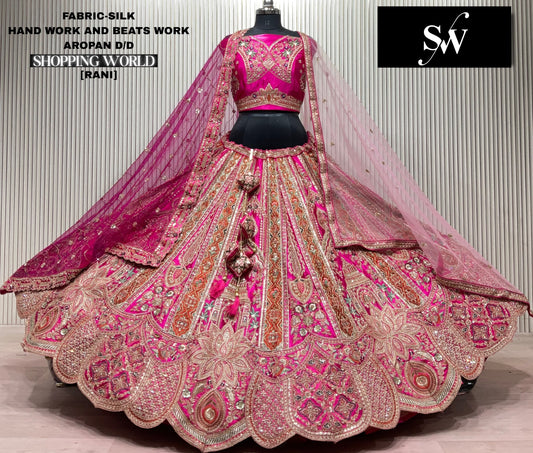 Rani pink Silk bridal lehenga