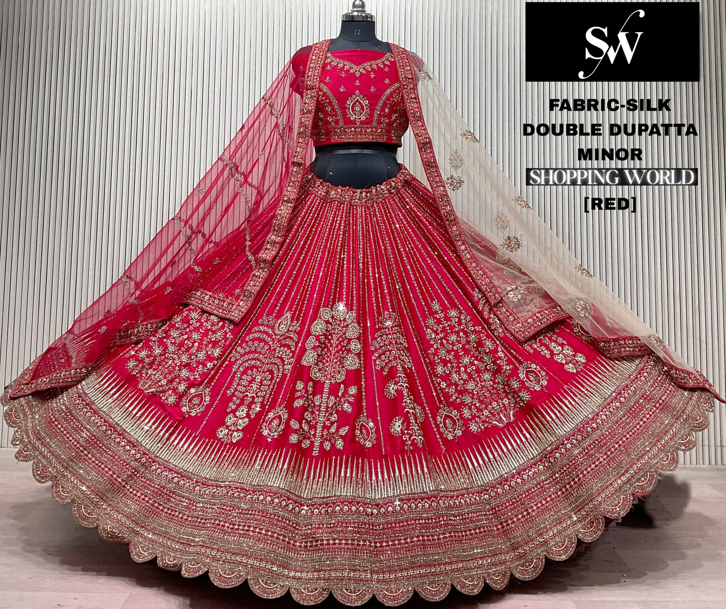 Red Silk Double Dupatta Bridal lehenga