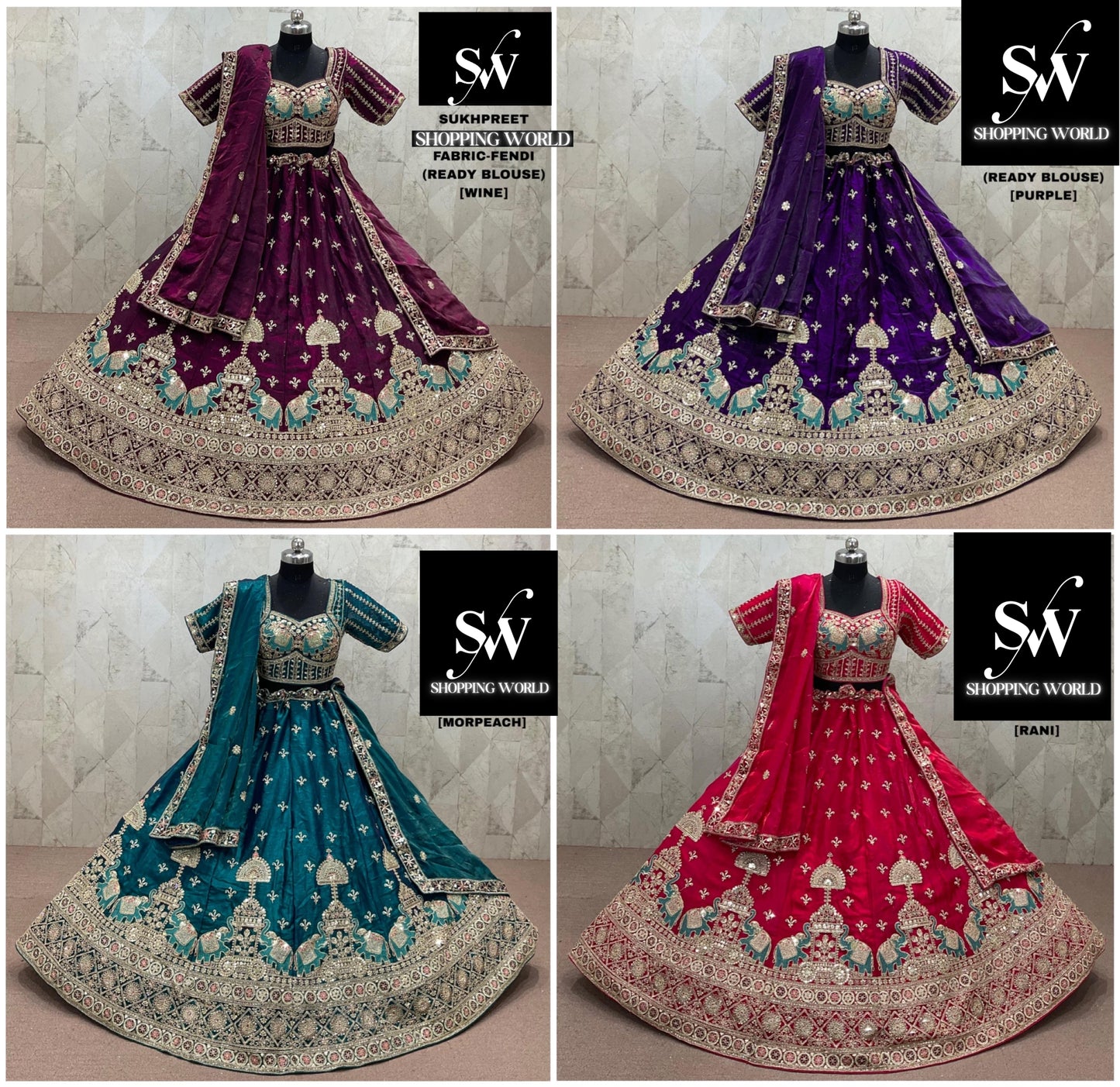 Morpeach Blue purple Wine Rani pink Ready to Wear crop top Lehenga