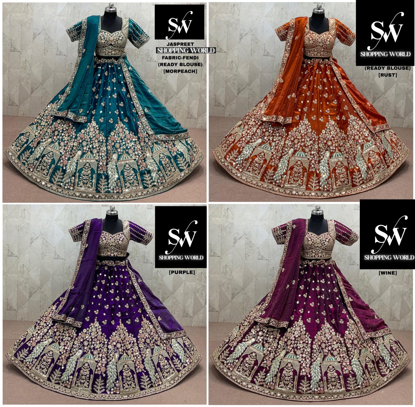 Morpeach Blue Rust Orange Purple Wine Peacock Ready to Wear crop top Lehenga