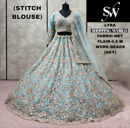 Cream White Net Crop Top Lehenga