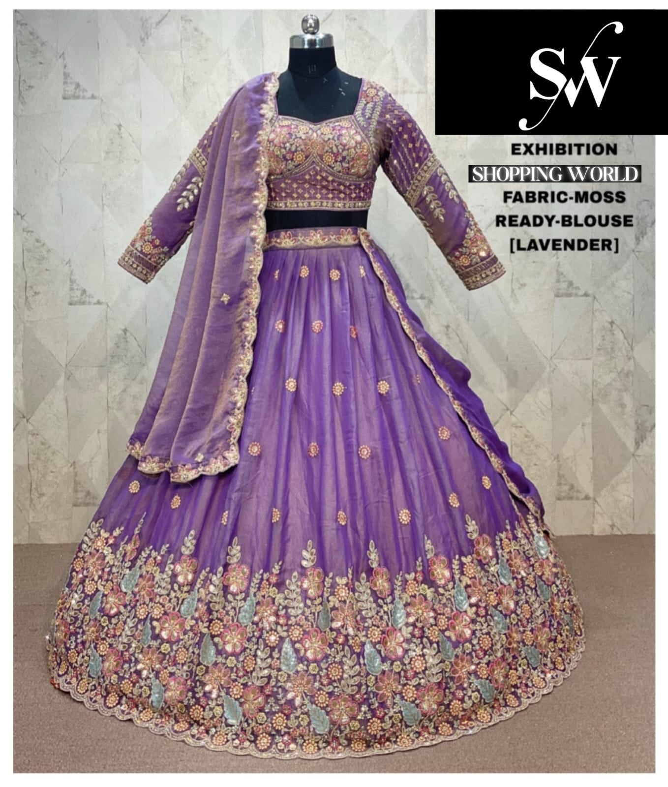 Lavender Moss Crop Top Lehenga