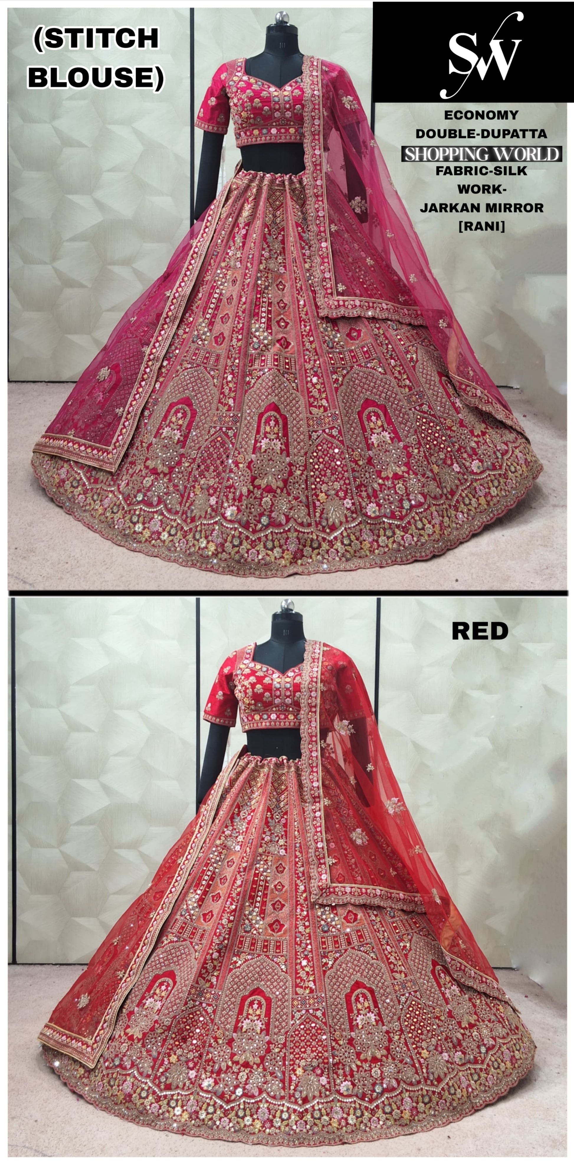Rani pink Red Silk Ready to Wear crop top Lehenga - Shopping World