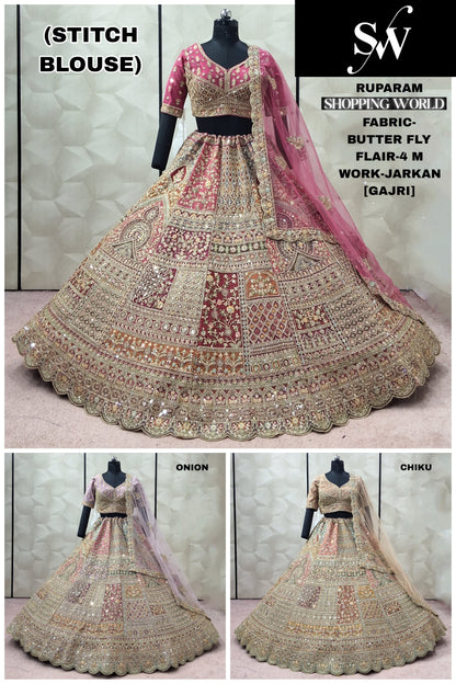 Gajri pink Onion Chiku Golden Butterfly crop top Lehenga