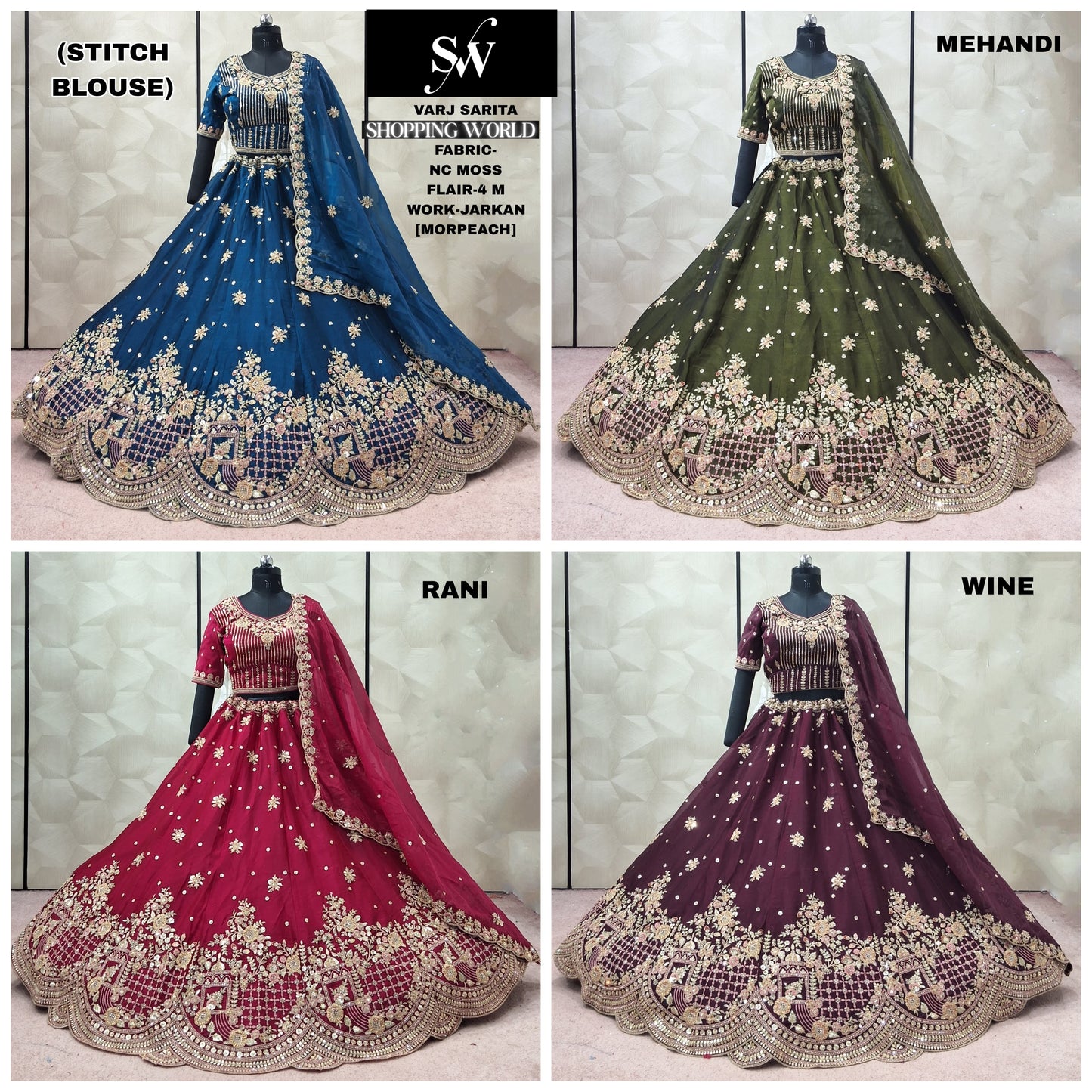 Mehendi Green Rani pink Wine Morpeach Nc moss crop top Lehenga - Shopping World