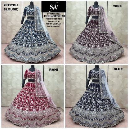 Morpeach Blue Wine Rani pink Blue George crop top Lehenga