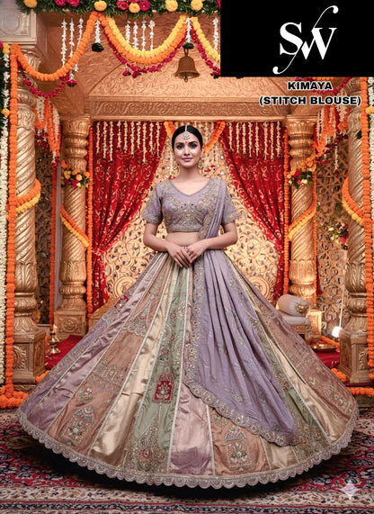 Lavender peach Pink Tissue crop top Lehenga