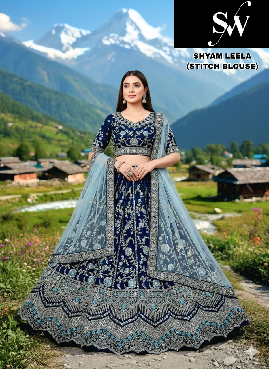 Morpeach Blue Wine Rani pink Blue George crop top Lehenga