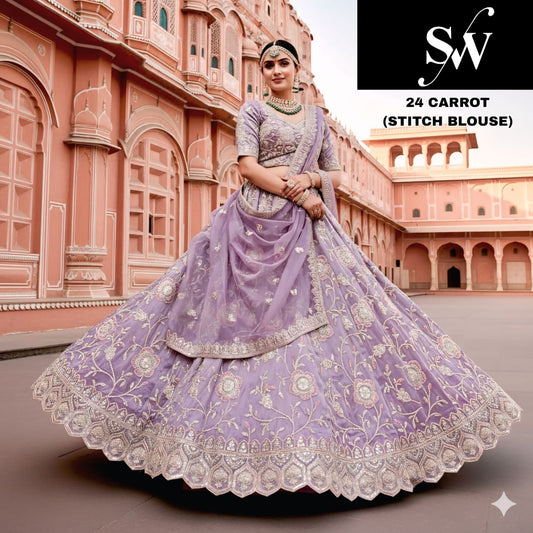 Lavender Sky Blue Yellow pink crop top Lehenga