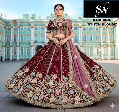 Maroon Rama green Coffee Brown Blue marvel Crush Silk crop top Lehenga