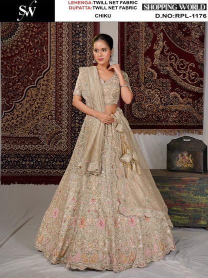 Off White Twill Net Lehenga - Shopping World