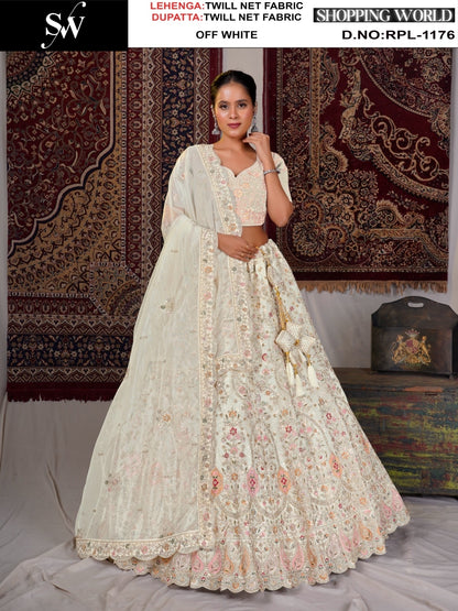 Off White Twill Net Lehenga - Shopping World
