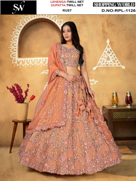 Maroon Twill Net Lehenga - Shopping World
