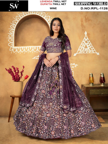 Maroon Twill Net Lehenga - Shopping World