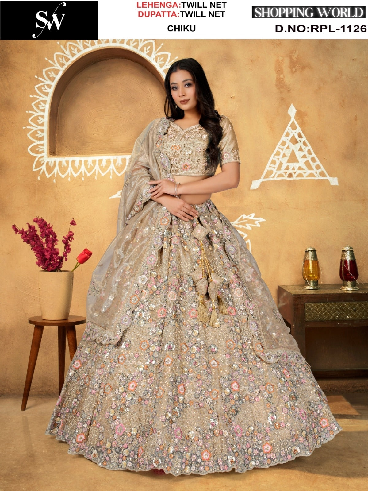 Maroon Twill Net Lehenga - Shopping World