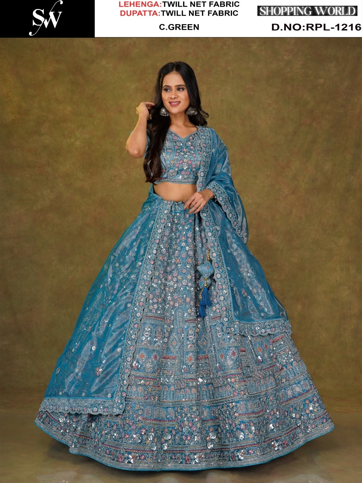 Sea green Twill Net Lehenga - Shopping World
