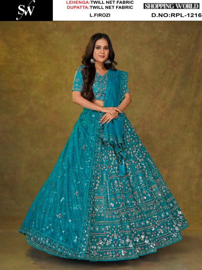 Sea green Twill Net Lehenga - Shopping World