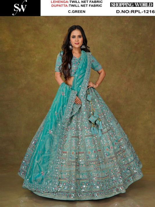 Sea green Twill Net Lehenga - Shopping World