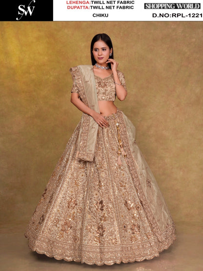 Dark Mustard Twill Net Lehenga - Shopping World