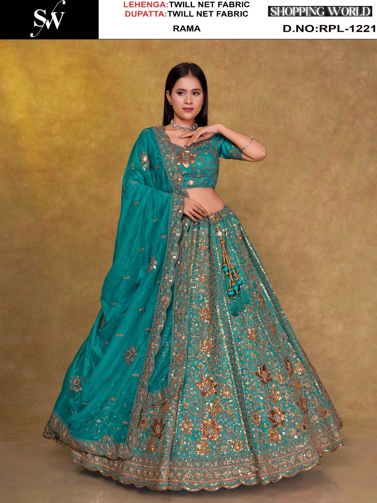 Dark Mustard Twill Net Lehenga - Shopping World
