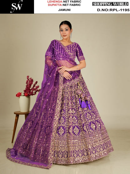 Firozi Blue Net Lehenga - Shopping World