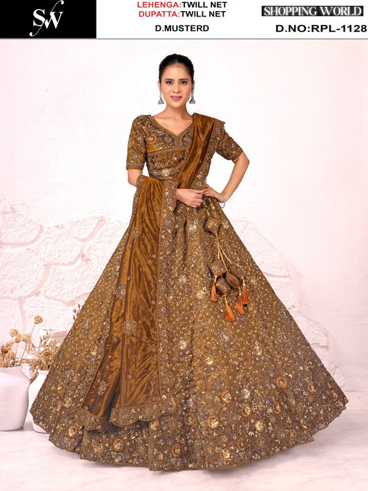 Mustard Twill Net Lehenga - Shopping World