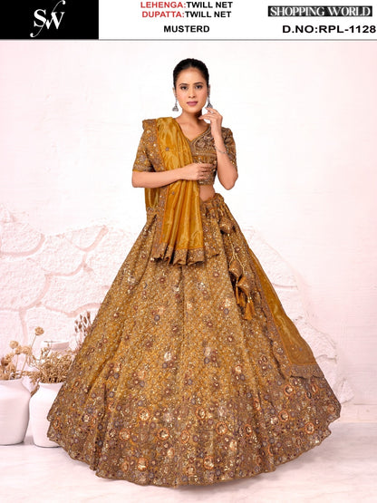 Mustard Twill Net Lehenga - Shopping World